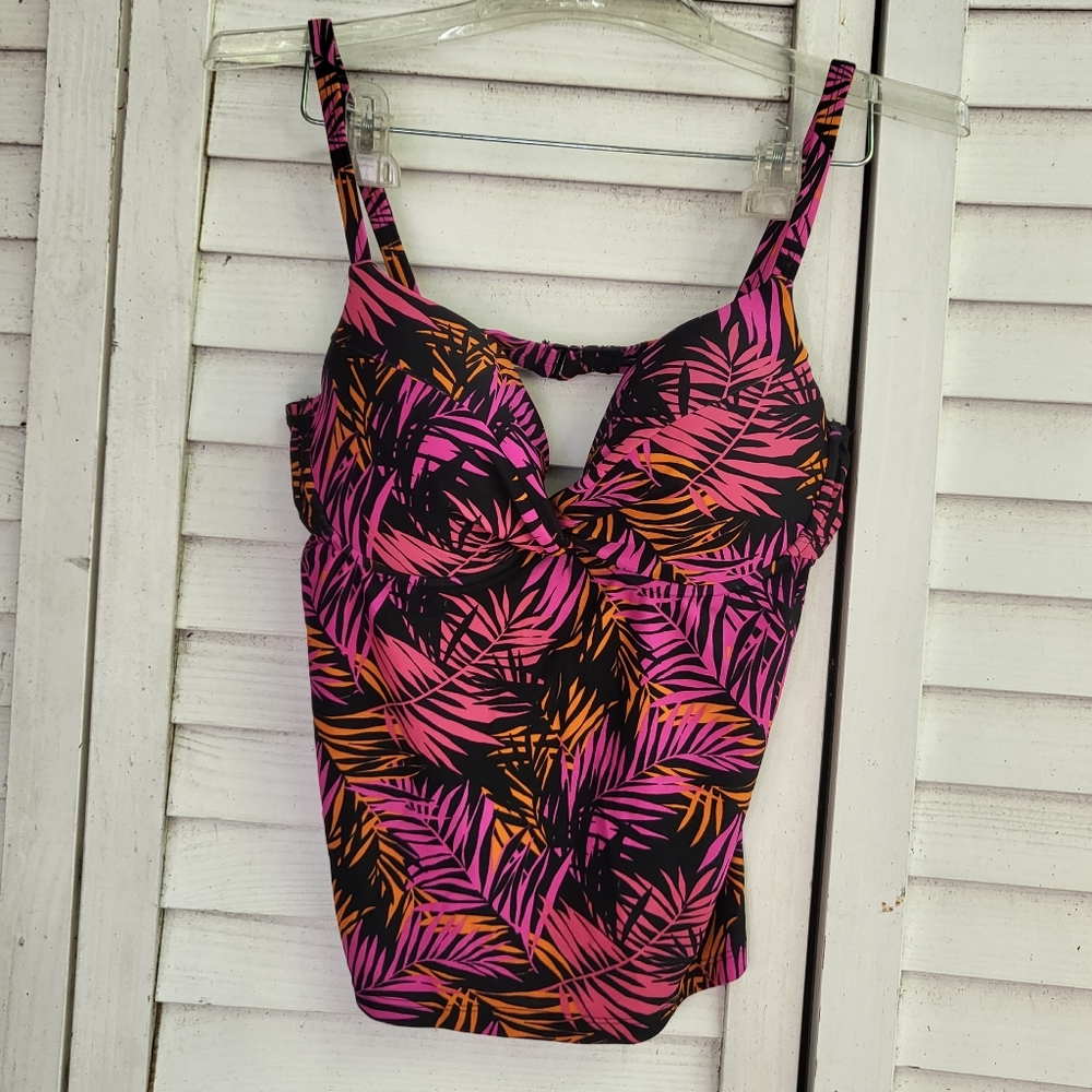 Maidenform 36D Neon Pink Tropical Print Tankini Top